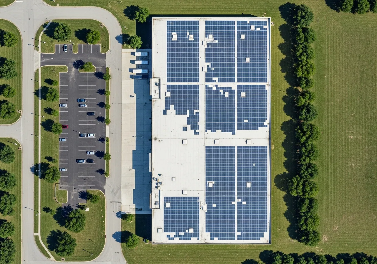 Solar panel installation overlay — commercial building